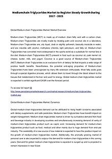 Mediumchain Triglycerides Market to Register Steady Growth During 201
