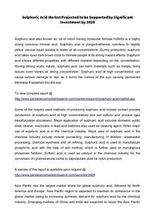 Sulphuric Acid Market Projected to be Supported by Significant Invest