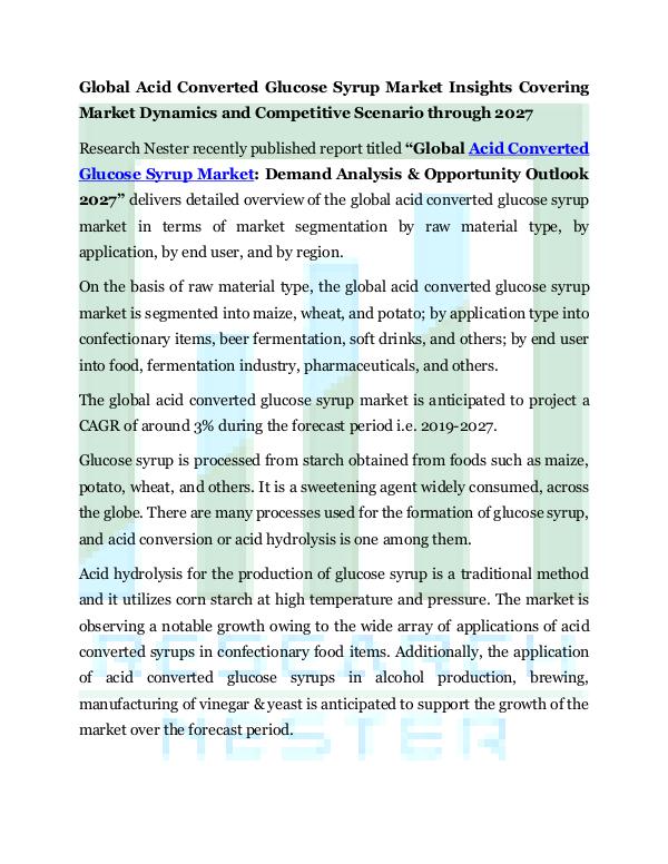 Chemicals and Materials Acid Converted Glucose Syrup Market