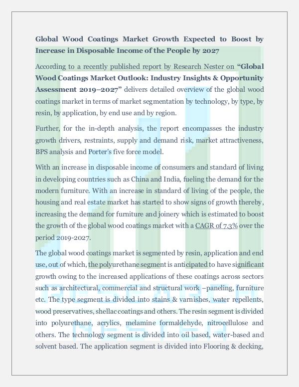Global Wood Coatings Market Future Forecast 2027
