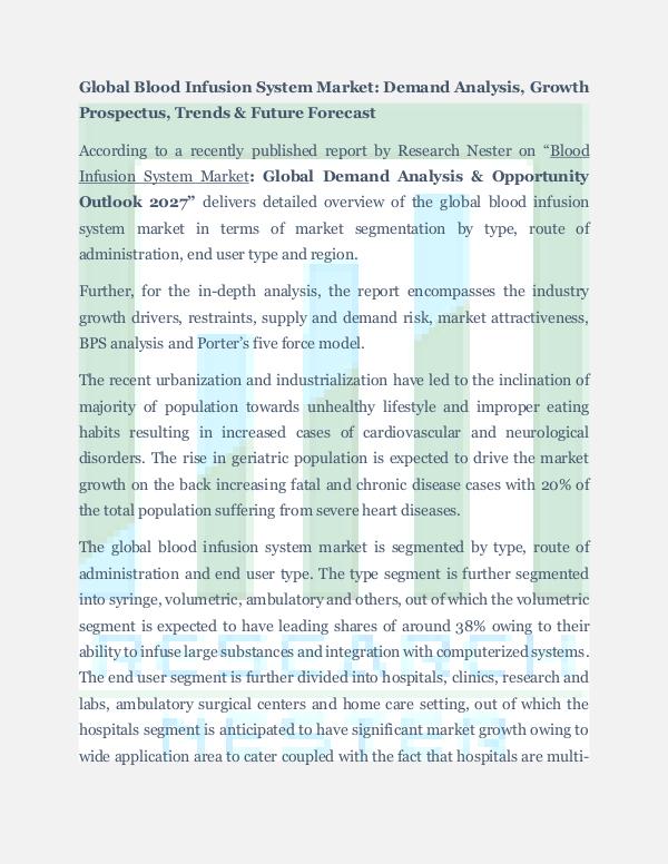 Global Blood Infusion System Market Trends