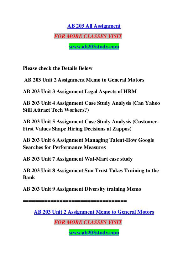 AB 203 STUDY Great Stories /ab203study.com AB 203 STUDY Great Stories /ab203study.com