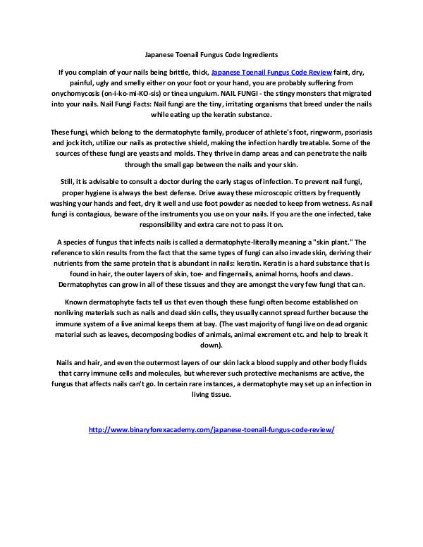 Japanese Toenail Fungus Code Ingredients Japanese Toenail Fungus Code Ingredients
