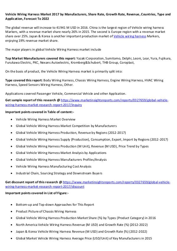 Vehicle Wiring Harness Market 2017 Vehicle Wiring Harness Market 2017 forecast to2022
