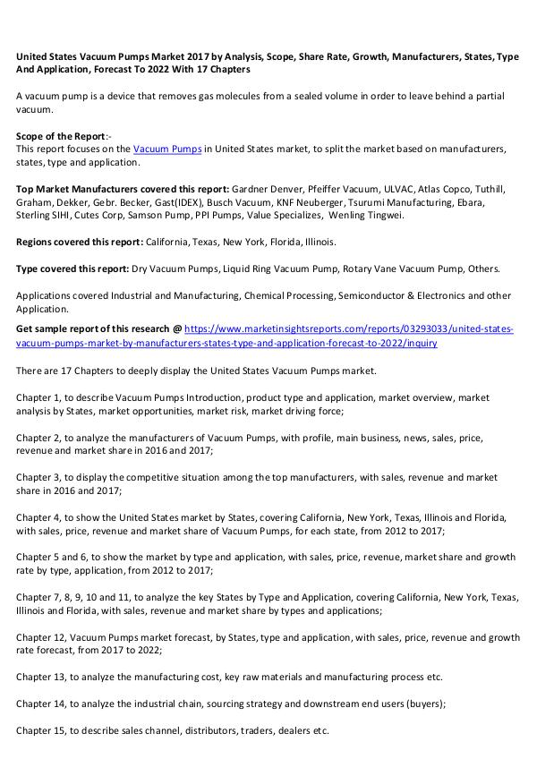 United States Vacuum Pumps Market 2017 United States Vacuum Pumps Market 2017