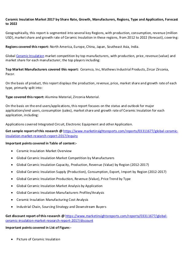 Global Ceramic Insulation Market 2017 Global Ceramic Insulation Market 2017