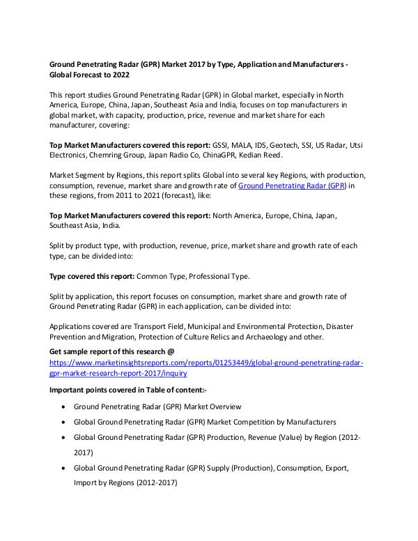 Ground Penetrating Radar (GPR) Market 2017 Ground Penetrating Radar (GPR) Market 2017