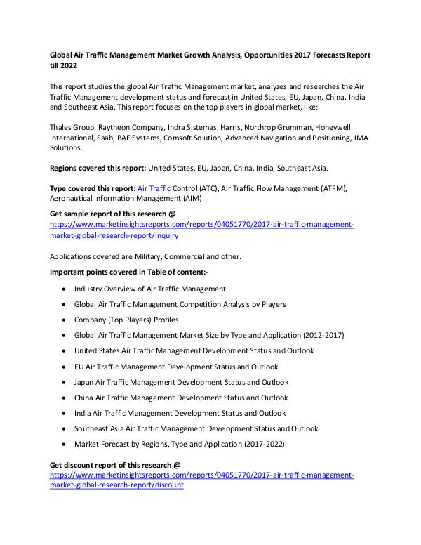 Global Air Traffic Management Market 2017 Air Traffic Management Market 2017 forecast to2022