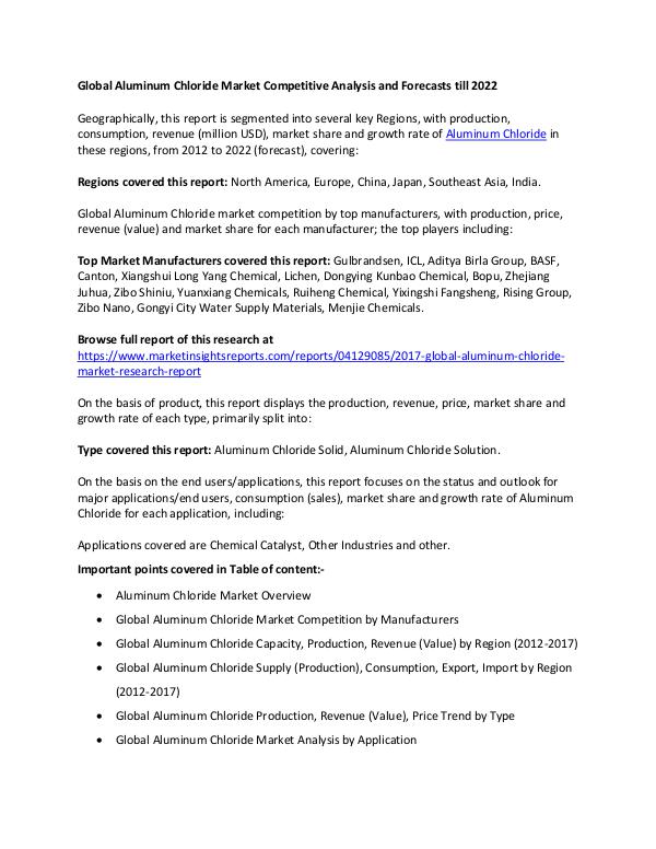 Global Aluminum Chloride Market Competitive Analysis and Forecasts till 2022