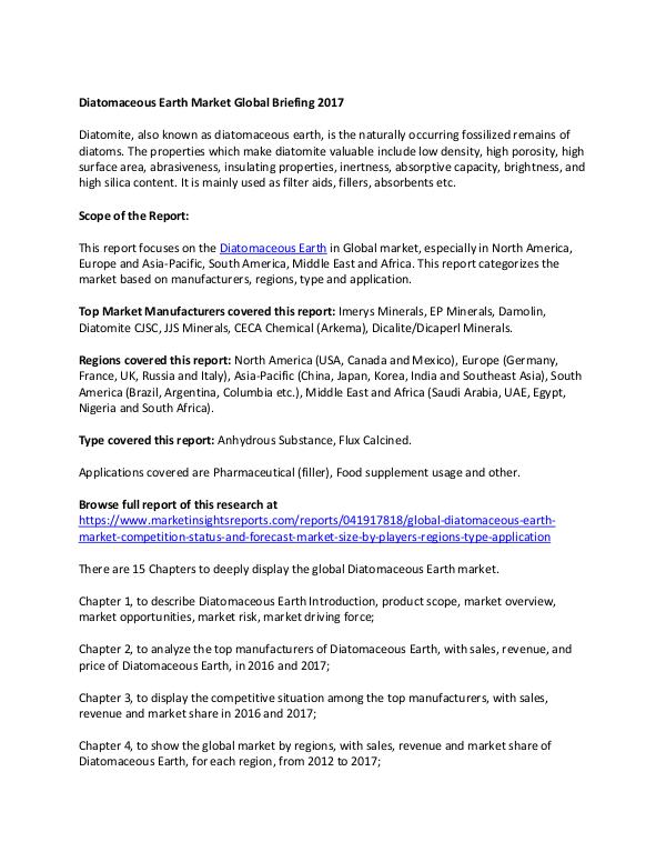 Diatomaceous Earth Market Global Briefing 2017