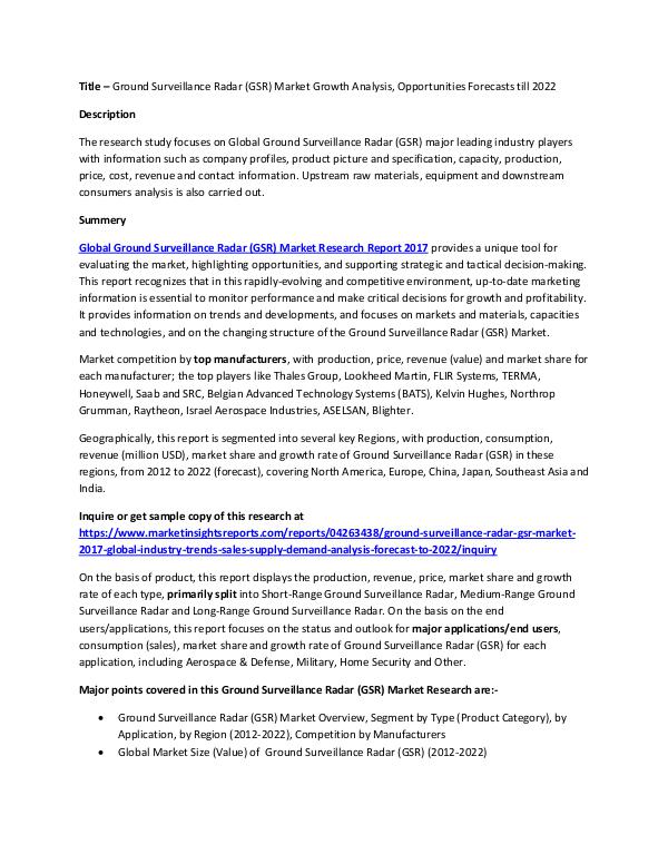 Ground Surveillance Radar (GSR) Market Ground Surveillance Radar (GSR)