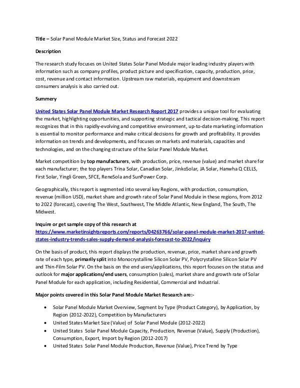 Solar Panel Module Market Size, Status and Forecast 2022