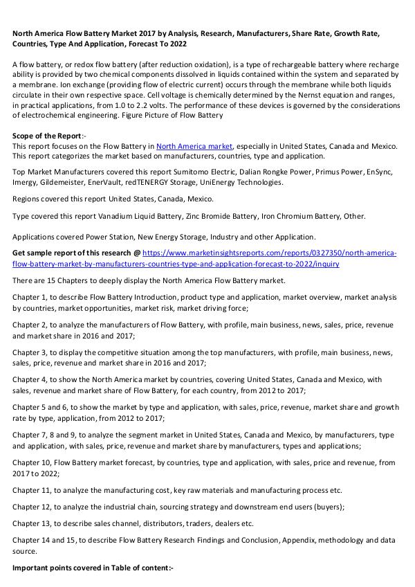 North America Flow Battery Market 2017 North America Flow Battery Market 2017