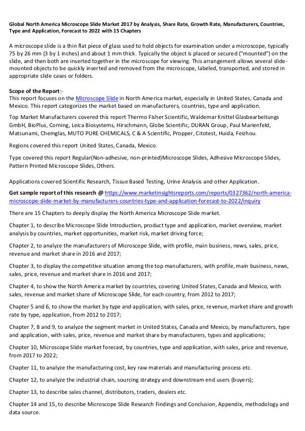 Global North America Microscope Slide Market 2017 Global North America Microscope Slide Market 2017