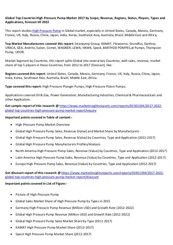 Global Top Countries High Pressure Pump Market 2017 Global Top Countries High Pressure Pump Market2017