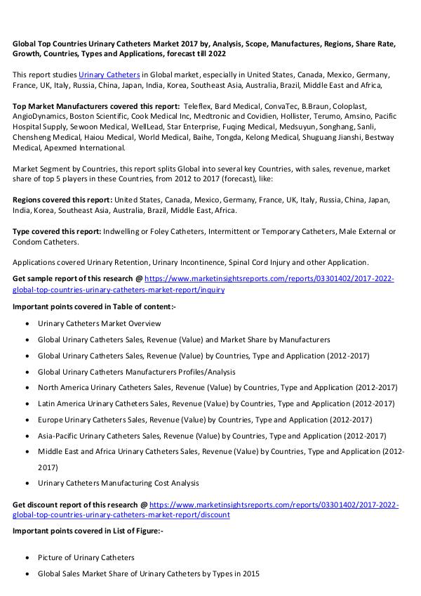 Urinary Catheters Market 2017 Global Top Countries Urinary Catheters Market 2017