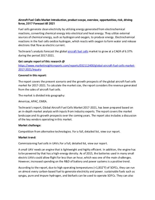 Aircraft Fuel Cells Market 2017 Global Aircraft Fuel Cells Market 2017
