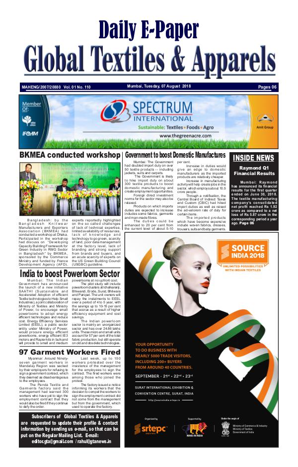 Global Textiles & Apparels - Daily E-Paper Global Textiles & Apparels E-PAPER - (07 August 20