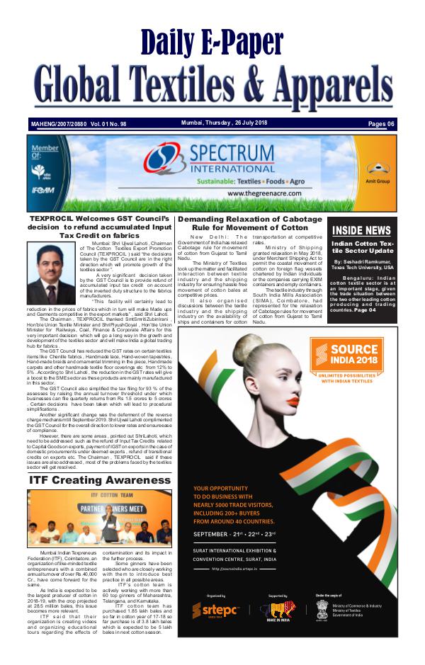 Global Textiles & Apparels - Daily E-Paper Global Textiles & Apparels E-PAPER - (26 July 2018