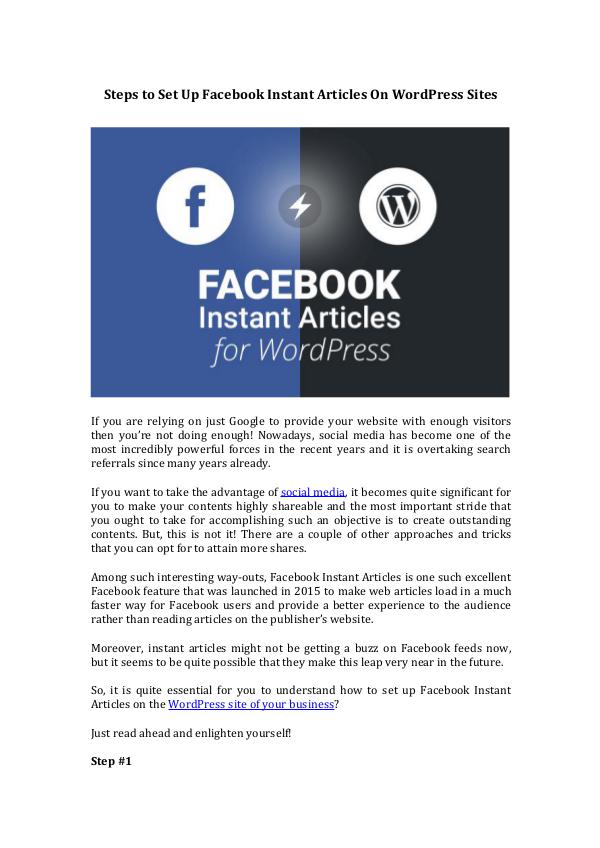 Set Up Facebook Instant Articles On WordPress Set Up Facebook Instant Articles On WordPress