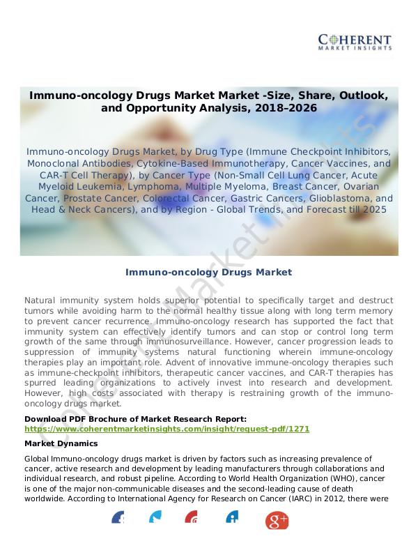 Immuno-oncology Drugs Market, Immuno-oncology Drugs Market PDF Format CMI22