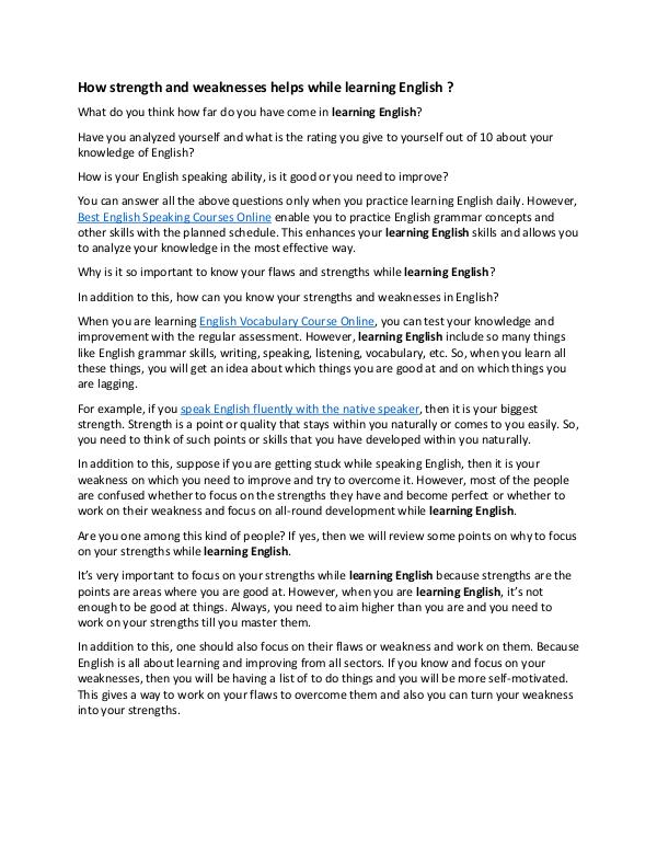 How strength and weaknesses helps while learning English ? How strength ...