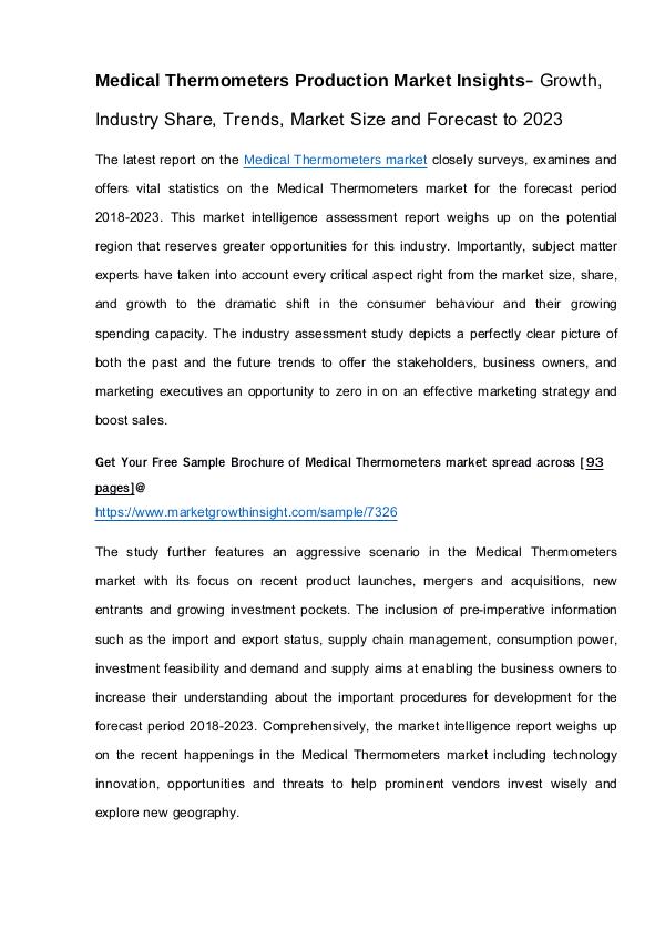 Medical Thermometers market Insights- Share, Trends, Forecast 2023 Medical Thermometers Production Market Insights