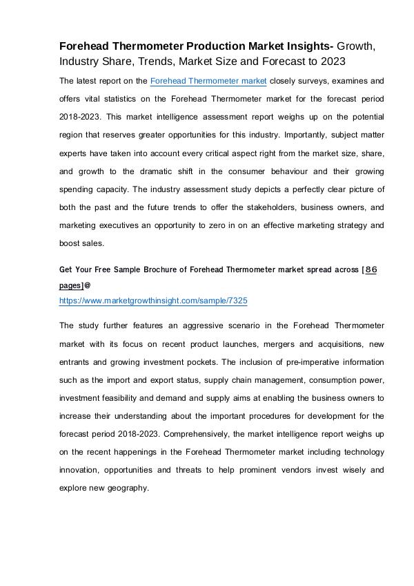 Forehead Thermometer market Insight- Share, Size, Trends, Forecast Forehead Thermometer Production Market Insights