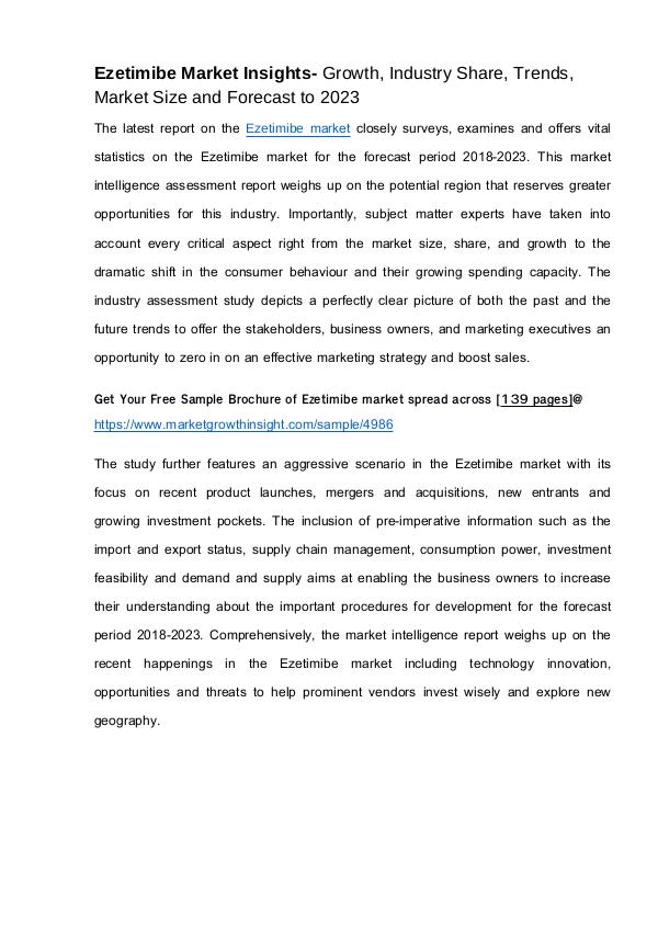 Ezetimibe market Insights- Share, Trends, Growth and Forecast 2023 Ezetimibe Market Insights