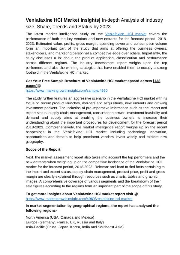 Venlafaxine HCl market Insights- Growth, Latest Trends & Forecast Venlafaxine HCl Market Insights