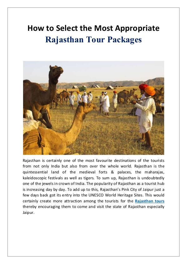 How to select the most appropriate Rajasthan Tour Packages!! How to Select the Most Appropriate Rajasthan Tour