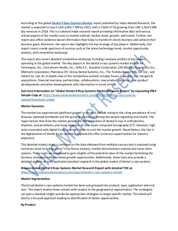 Dental X-Rays Systems Market Report 2018-2025