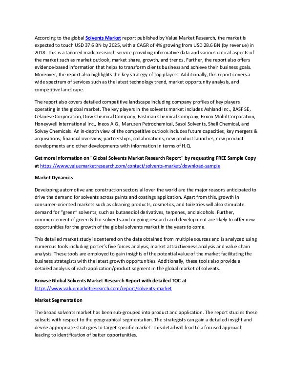 Analysis on Solvents Market Report 2018-2025