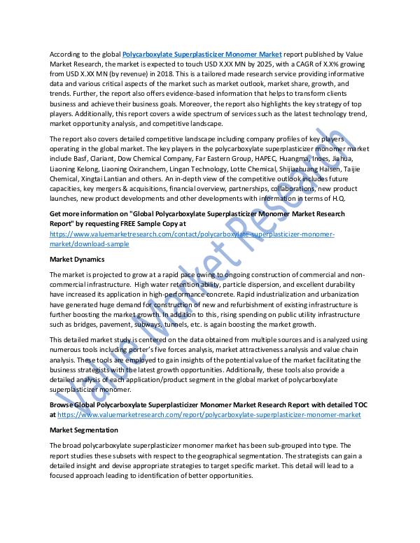 Polycarboxylate Superplasticizer Monomer Market