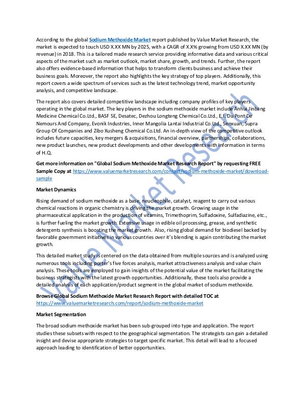 World Industries Sodium Methoxide Market Report 2018-2025