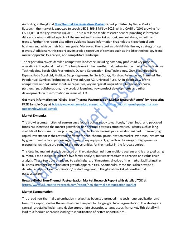 Non-Thermal Pasteurization Market Report Till 2025