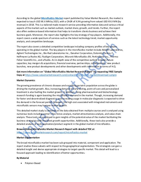 World Industries Analysis on Microfluidics Market Report 2018-2025