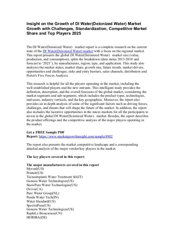 DI Water(Deionized Water) Market share size 2025 28