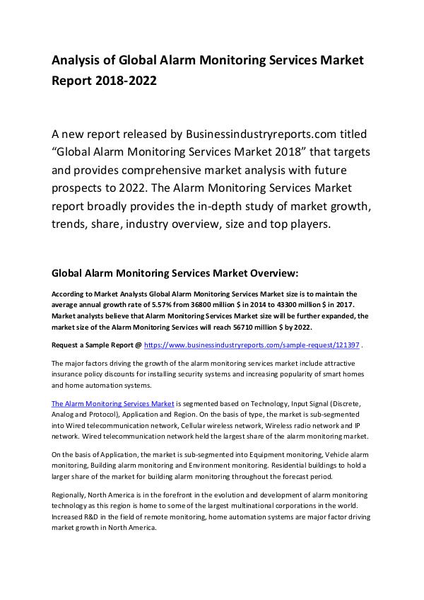 Alarm Monitoring Services Market Report 2018