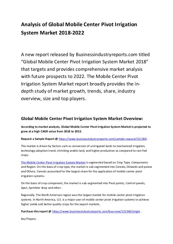 Mobile Center Pivot Irrigation System Market 2018