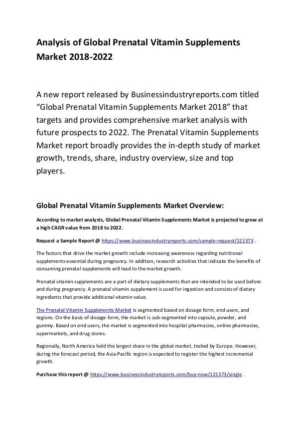 Prenatal Vitamin Supplements Market Report 2018