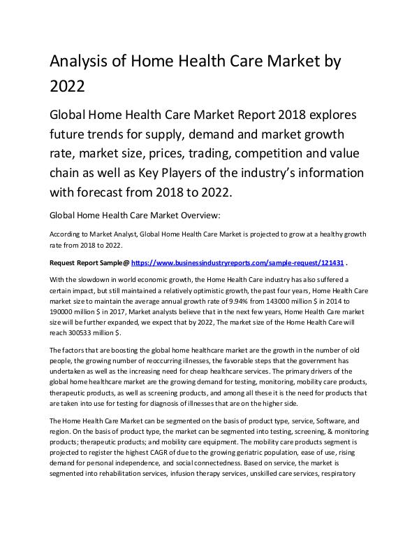 Market Analysis Report Global Home Health Care Market 2018 - 2022