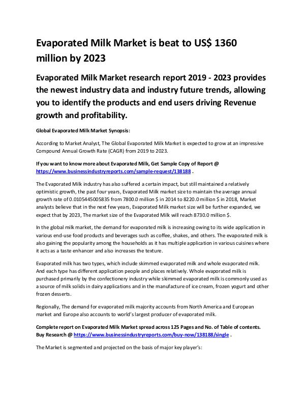 Global Evaporated Milk Market Report 2019