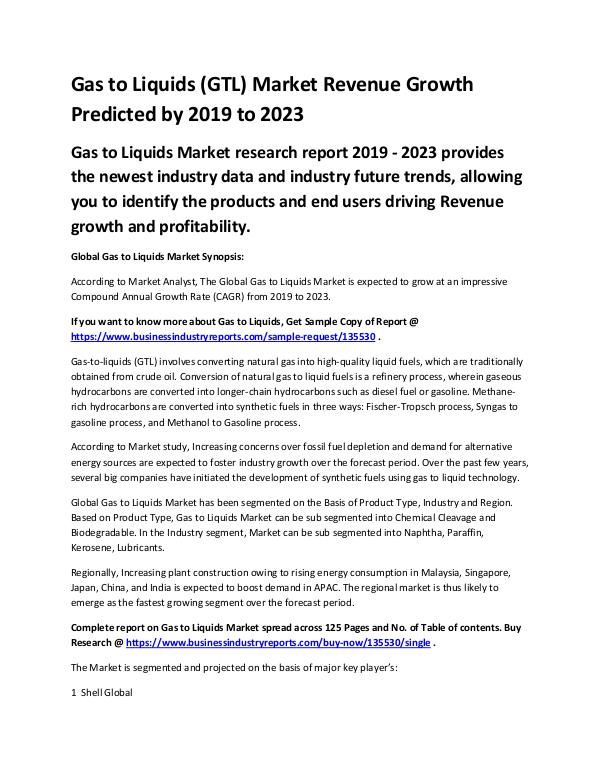 Global Gas to Liquids (GTL) Market