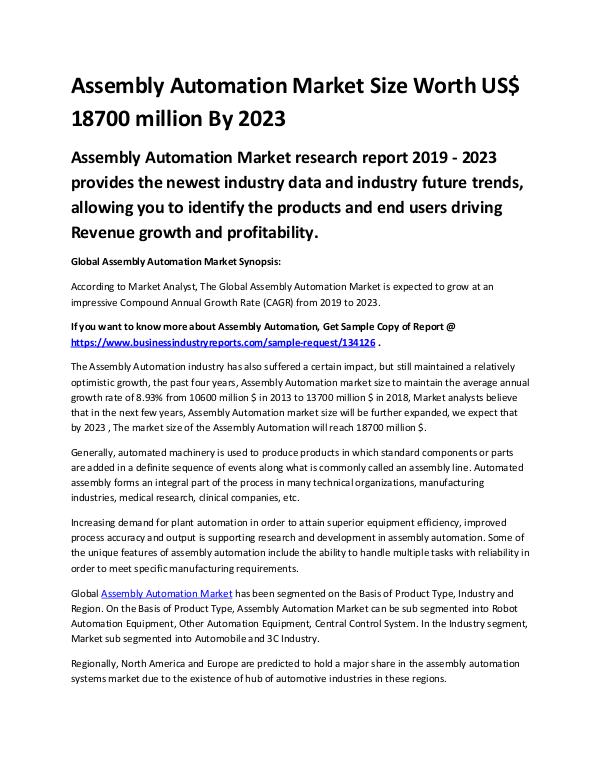 Assembly Automation Market 2019 - 2023