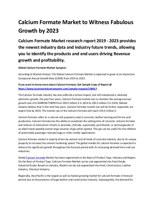 Calcium Formate Market 2019 - 2023