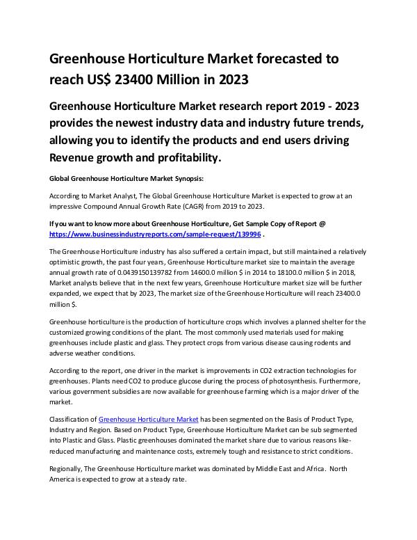 Market Analysis Report Greenhouse Horticulture Market