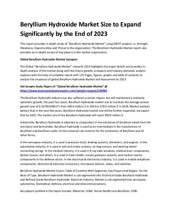 Beryllium Hydroxide Market