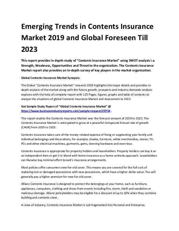 contents insurance market 2019