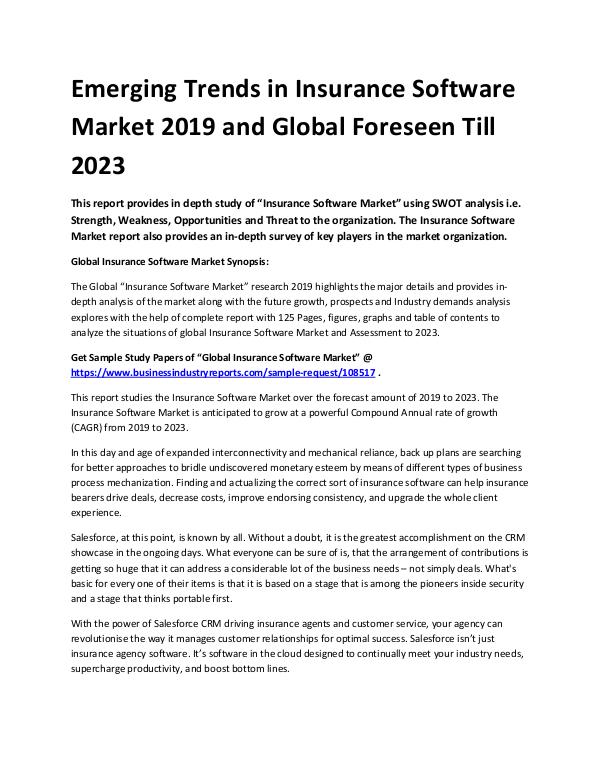 Market Analysis Report Emerging trends in insurance software market 2019